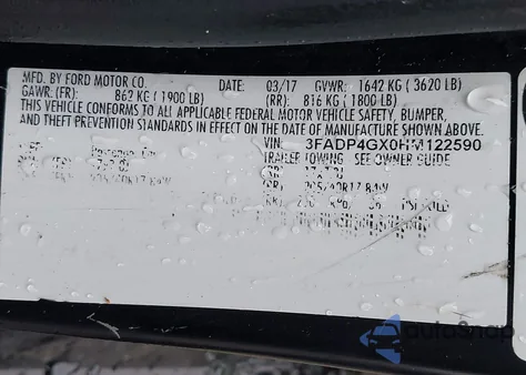 2017 Ford Fiesta St из США, поврежденный, VIN 3FADP4GX0HM122590